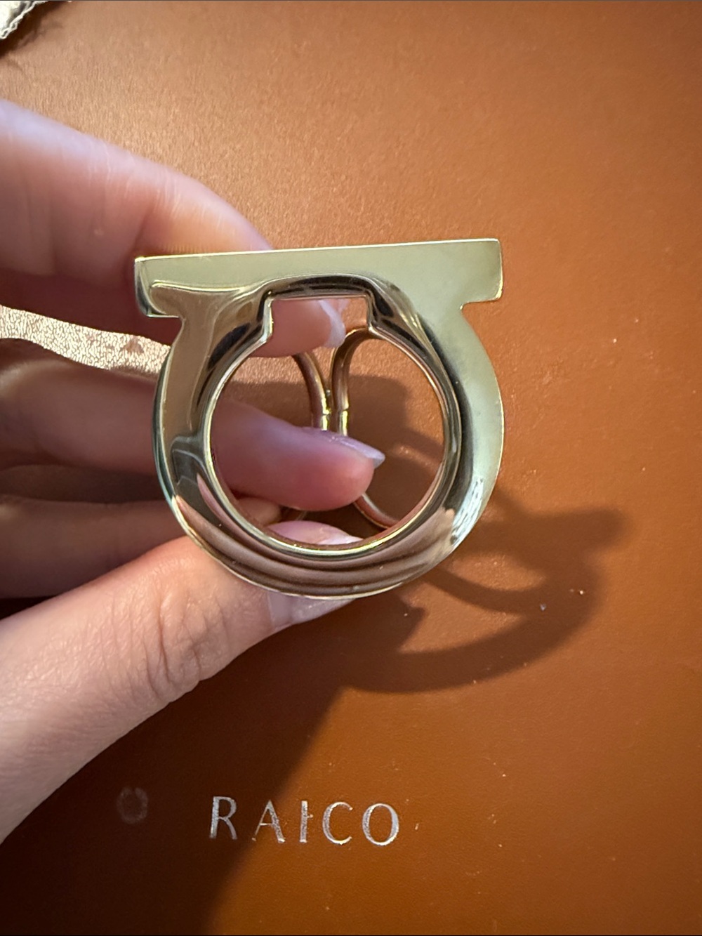 Salvatore Ferragamo logo scarf ring in gold